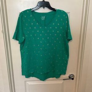 Chico’s The Ultimate Tee - Emerald‎ Green with Gold Sailboats - Size Large